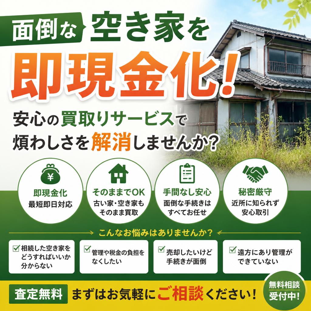 面倒な空き家を即現金化！安心の買取りサービスで煩わしさを解消しませんか？
