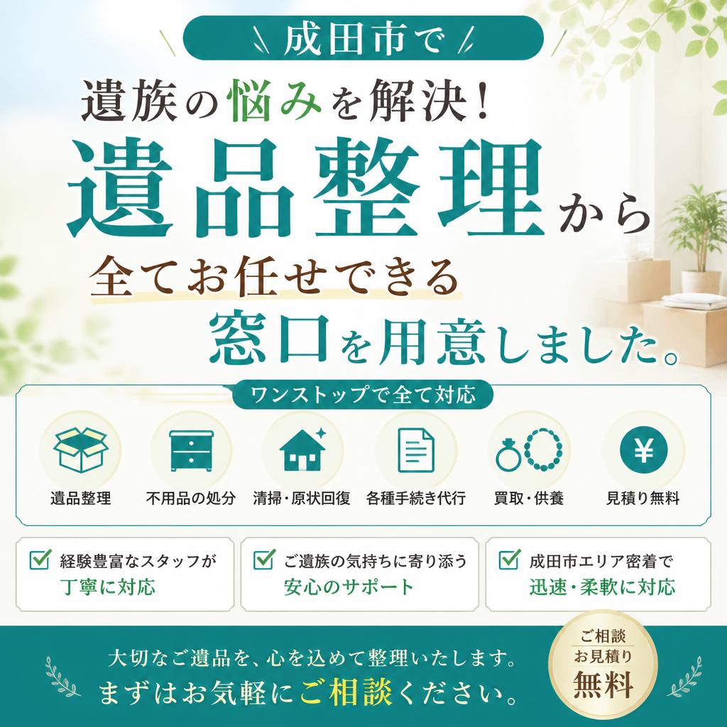成田市で遺族の悩みを解決！遺品整理から全てお任せできる窓口を用意しました。
