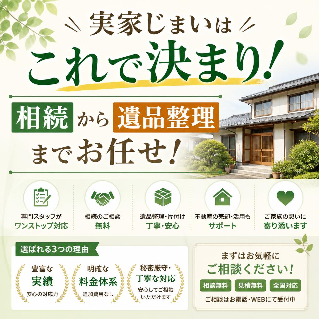 実家じまいはこれで決まり！相続から遺品整理までお任せ！
