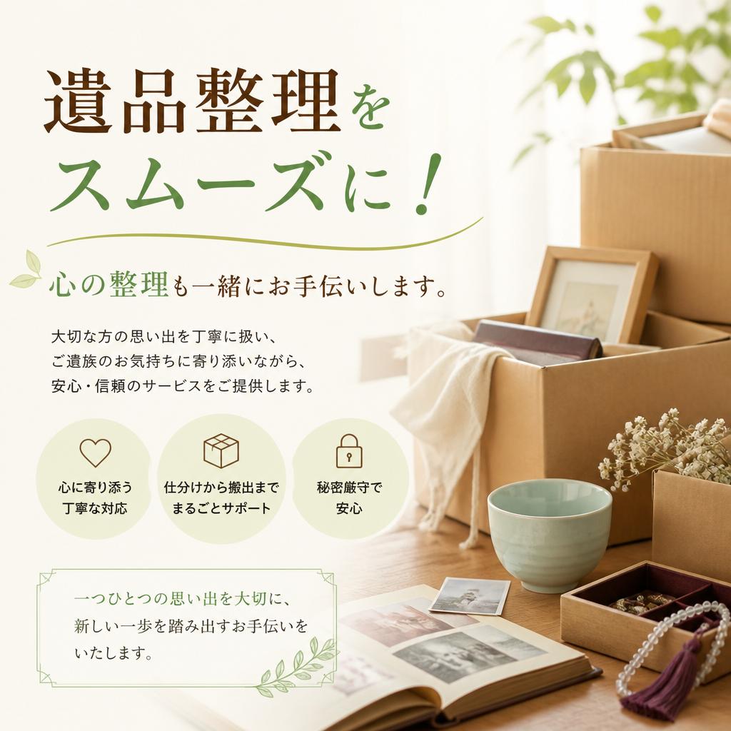 遺品整理をスムーズに！心の整理も一緒にお手伝いします。